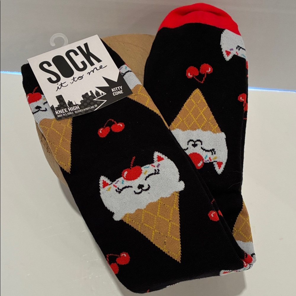 Sock It to Me Kitty  🐈 Ice Cream Cone 🍦 Knee High Socks